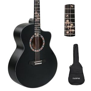 Kadence 40" Acoustic Guitar FR77 Spruce Wood with Rosewood Freatboard, Spcially Designed Fret Inlays, Rosette, Learning Course and Bag (Black)